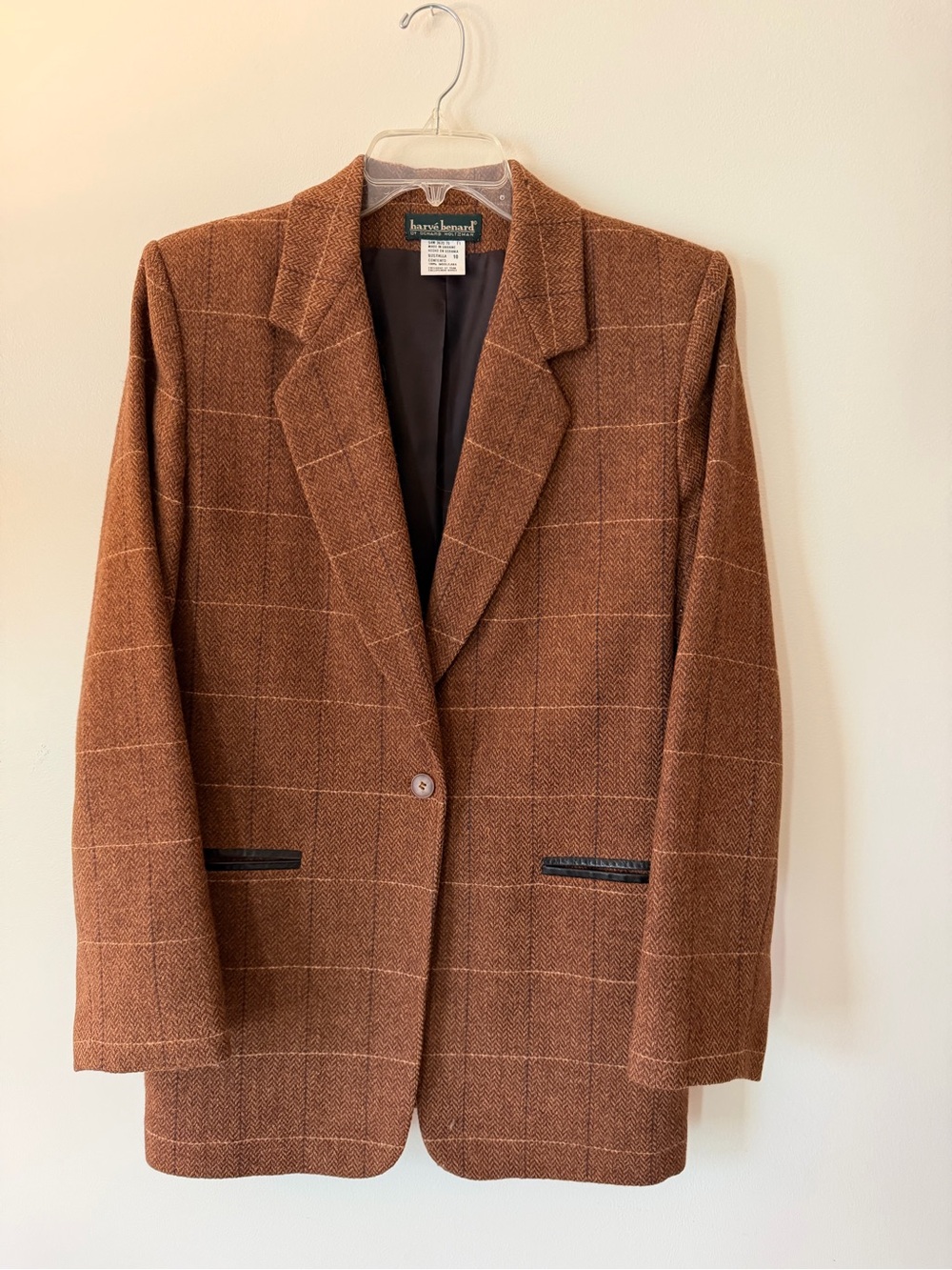 Harve Benard Rust Brown Windowpane Wool Blend Blazer
